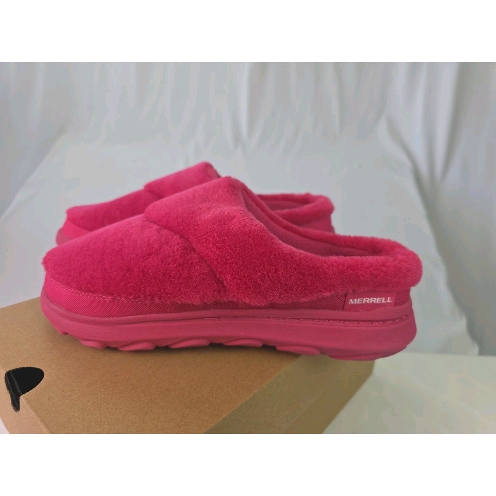 Merrell Hut Moc 2 Plush Slides Shoes Womens 7M Pink Sherpa Fleece Fuzzy‎ Slip On